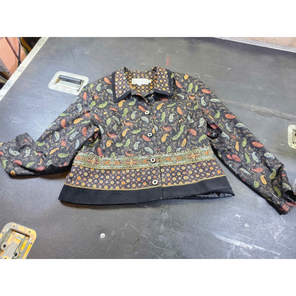 Howard Wolf Dallas Vintage Paisley Geometric Beaded Button Front Jacket Size 16